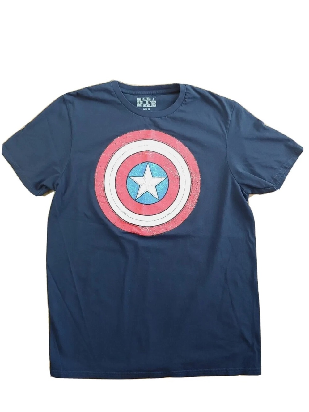 Marvel Men's Captain America Shield Graphic Tee - Navy with Red, White, Blue